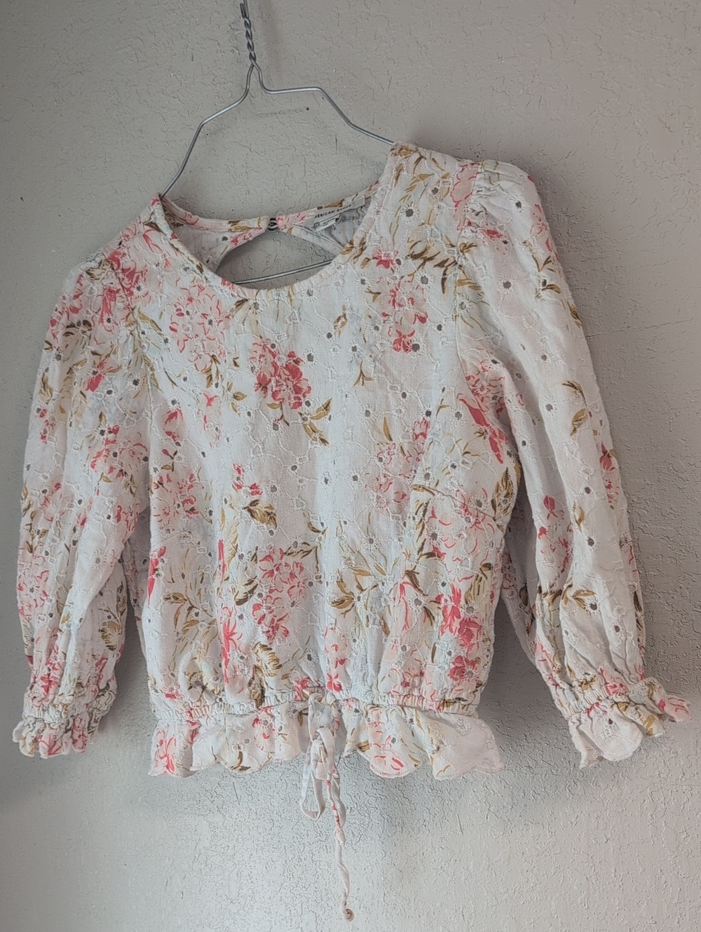 American Eagle Eyelet Cropped Top S Ruffle Floral Coquette Dainty Fairy Cottage